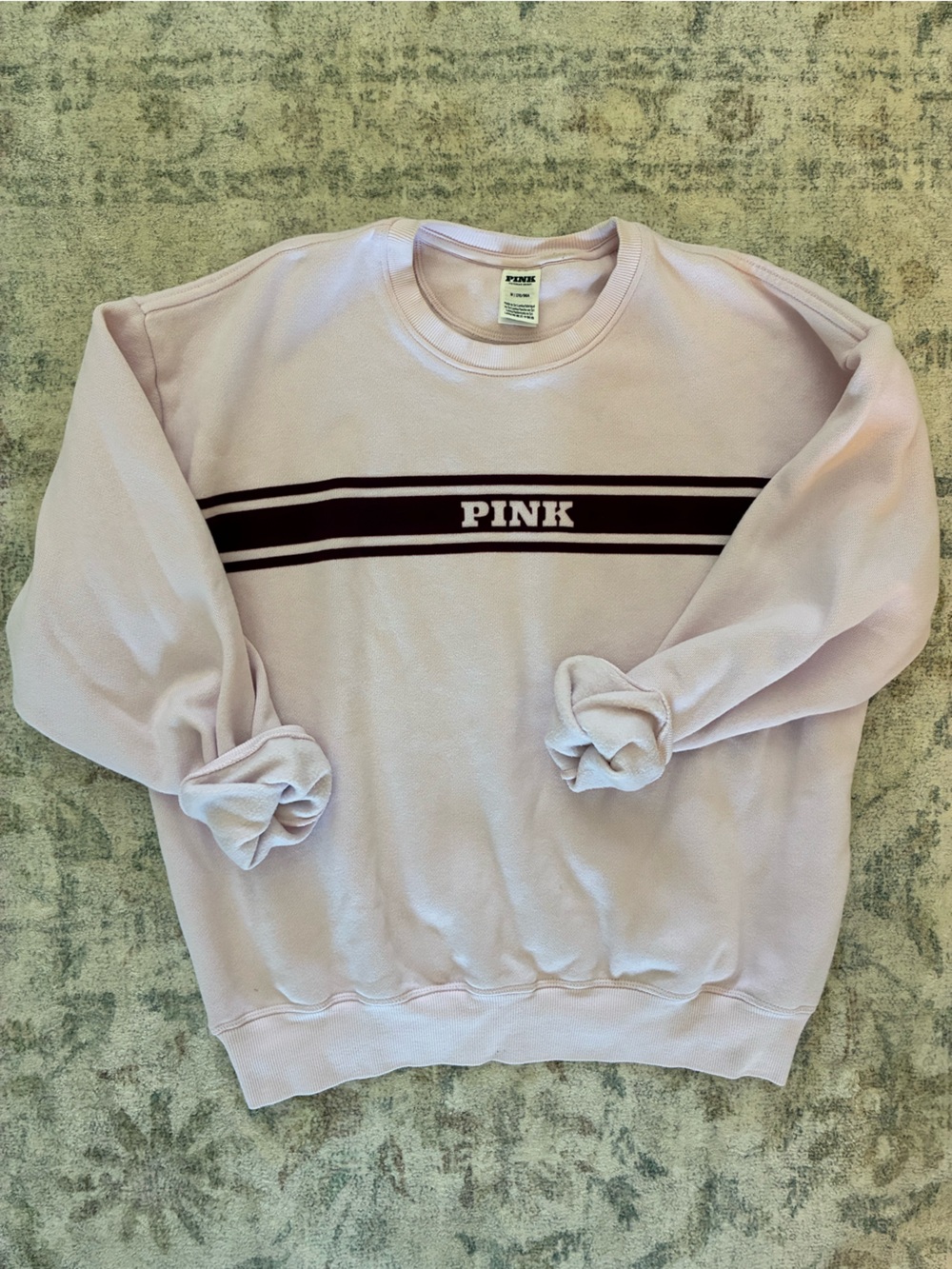 PINK Victoria's Secret Light Pink Crewneck with Dark Stripe Logo, medium